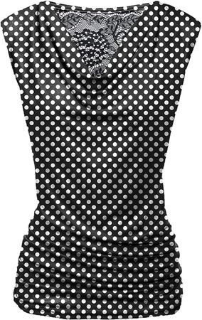 Zeagoo Womens Ruched Cowl Neck Tank Top Shirt Stretch Blouse with Side Shirring, Black Polka Dot, Large, Sleeveless at Amazon Women’s Clothing store