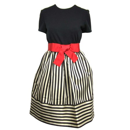 Bill Blass Black and White red striped baby doll dress W/ pockets, 1980s For Sale at 1stDibs