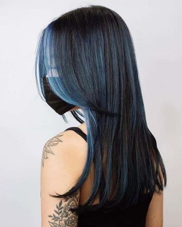 blue highlights black hair