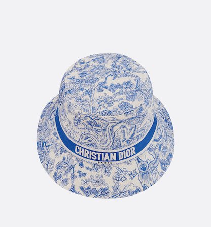 Dior Toile de Jouy Sauvage Small Brim Bucket Hat Ivory and Fluorescent Blue Technical Fabric | DIOR