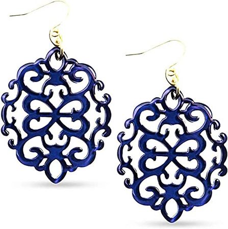 Amazon.com: ZENZII Modern Damask Pattern Resin Earring (Navy): Clothing, Shoes & Jewelry