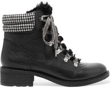 Darrah Faux Fur-trimmed Textured-leather Ankle Boots