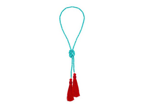 Kenneth Jay Lane Turquoise Bead Neck w/ Red Tassels Necklace