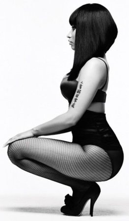 nicki Minaj side pose sexy tattoo lighting black and white