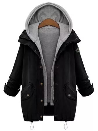 Hooded Drawstring Boyfriend Trends Jean Swish Pockets Two Piece Coat