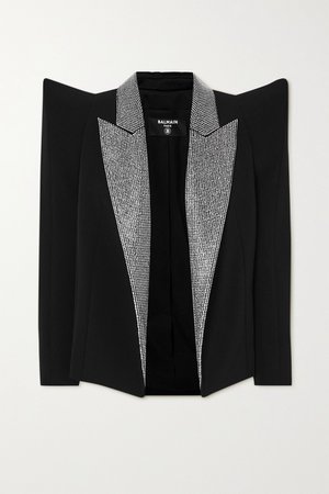Black Crystal-embellished crepe blazer | Balmain | NET-A-PORTER