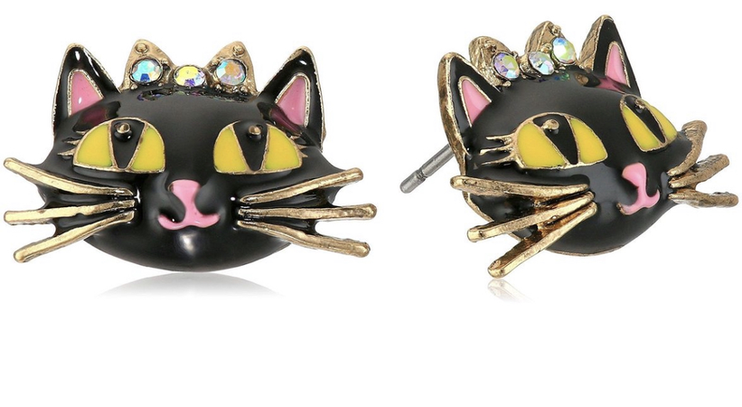 Betsy Johnson cat stud earrings