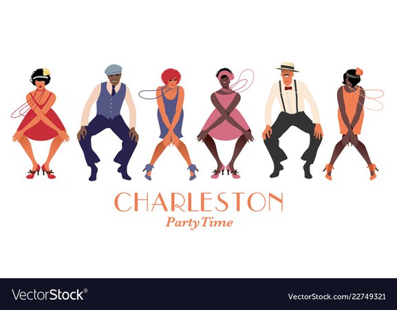 Four flapper girls and two man wearing retro Vector Image