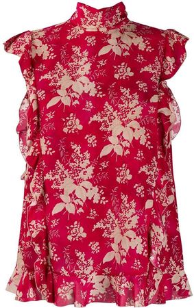 floral-print sleeveless blouse
