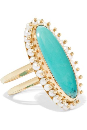 MELISSA JOY MANNING 14-karat gold, turquoise and pearl ring