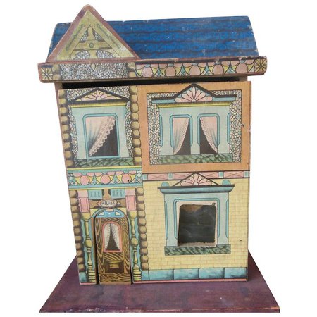 Antique 9" Blue Roof Bliss Dollhouse : Valzak's Antique Treasures | Ruby Lane