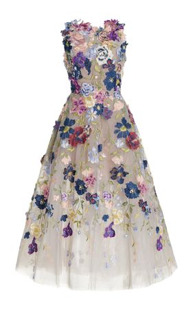 Floral-Embroidered Midi Dress By Marchesa | Moda Operandi