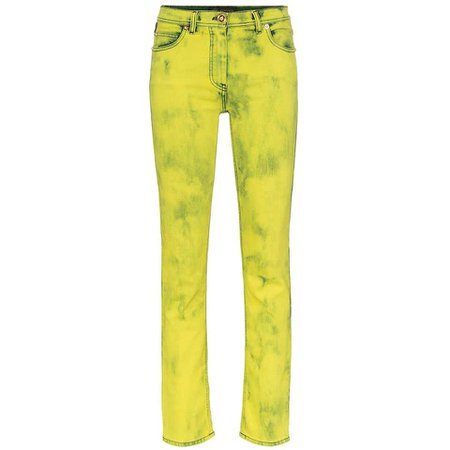 Versace Yellow Acid Wash Denim Skinny Jeans with Logo Label Size 29 For Sale at 1stDibs
