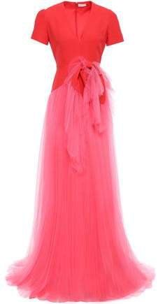 Knotted Layered Crepe And Tulle Gown