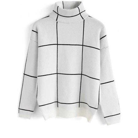 Chicwish Grid Turtleneck Sweater in White