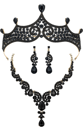 black tiara and jewelry set