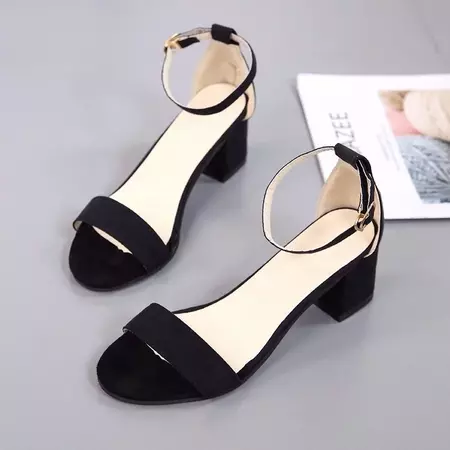 Women's Shoes 5.5cm High Heel 2020 Summer Suede Black Student Shoes Sandals In Rome With High Heel Thick With A Buckle - Women's Sandals - AliExpress