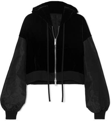 Unravel Project - Oversized Paneled Silk-velvet And Shell Hoodie - Black