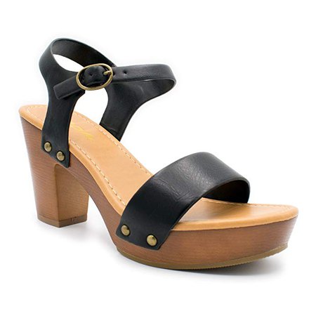 Amazon.com | Soda Women's Bold Buckles Studded Wedge Sandal (10 M US, Black Ts) | Platforms & Wedges