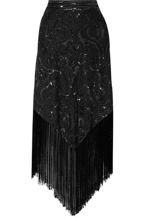 Elie Saab | Fringed sequined tulle midi skirt | NET-A-PORTER.COM
