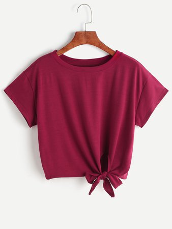 Burgundy Tie Side Crop T-shirt
