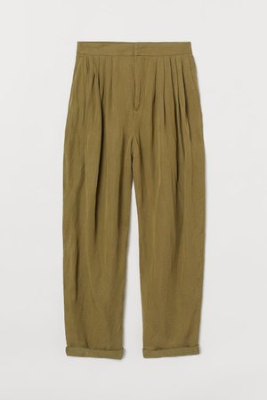 Wide twill trousers - Olive green - Ladies | H&M GB