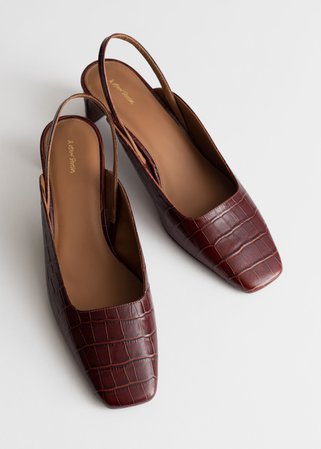 Square Toe Croc Kitten Heel Mules - Brown - Pumps - & Other Stories