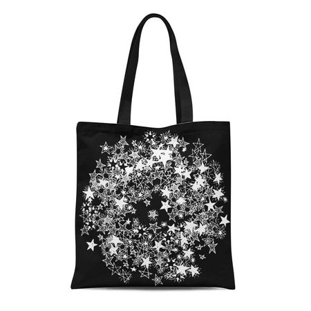 star print black canvas tote bag