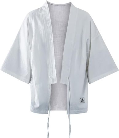 Men's Cotton Linen Shirt Summer Kimono Cardigan Japanese Jackets Casual Cotton Open Front Lightweight Linen Yukata for Men(Khaki,X-Large) at Amazon Men’s Clothing store
