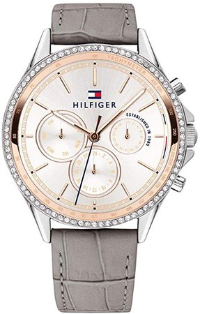 Tommy Hilfiger Women's Casual Stainless Steel Quartz Watch with Leather Strap, Grey, 17.4 (Model: 1781980)