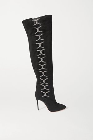 Black Belle De Nuit 105 cutout embellished suede over-the-knee boots | Aquazzura | NET-A-PORTER
