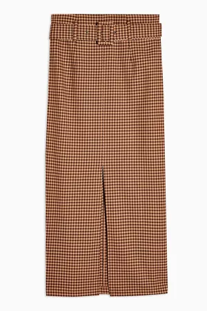 Brown Check Belted Pencil Skirt | Topshop