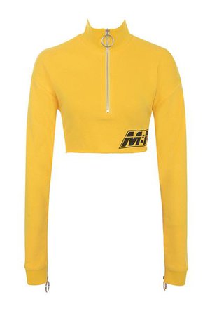 'Flame' Yellow Cropped Zip Front Sweatshirt