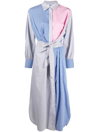 MSGM Patchwork Striped Long Shirt Dress - Farfetch
