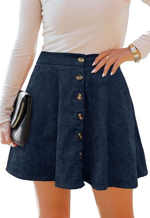 Amazon.com: HERBATOMIA Women’s Mini Corduroy Skirt Button Front Skater A-line Pleated High Elastic Waist Skirts for Women with Pocket Blue : Clothing, Shoes & Jewelry