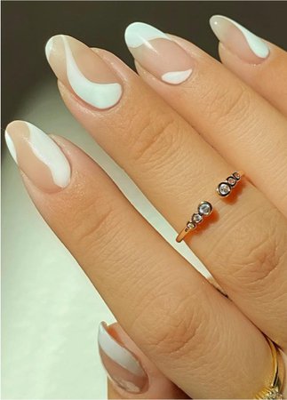 nude & White swirl nails