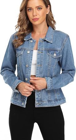 Amazon.com: Dilgul Women's Denim Jacket Casual Long Sleeve Basic Button Down Denim Jean Jacket Medium Blue 2XL : Clothing, Shoes & Jewelry