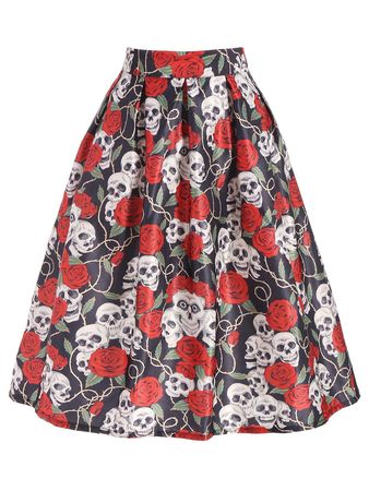 2019 Halloween Flower Skull Print Skirt | Rosegal.com
