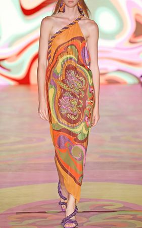 One Shoulder Sequined Chiffon Midi Dress By Raisa Vanessa | Moda Operandi