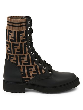 Shop Fendi Rockoko Knit Leather Combat Boots | Saks Fifth Avenue