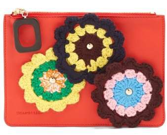 Daisies Crochet Leather Pouch - Womens - Red Multi