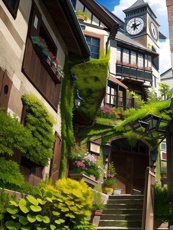 anime aesthetic fantasy forest village