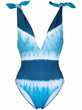 Shop blue Alberta Ferretti V-neck tie-dye swimsuit with Express Delivery - Farfetch