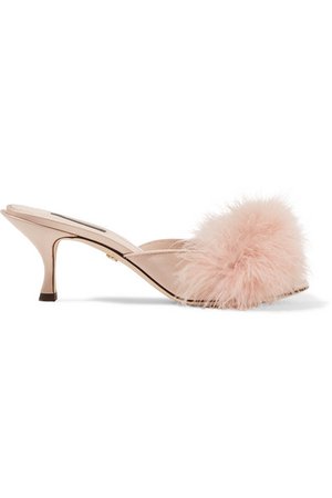 Dolce & Gabbana | Keira feather-embellished satin mules | NET-A-PORTER.COM
