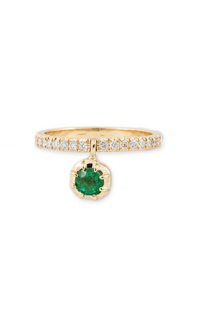 14k Gold Large Sophia Emerald Dangle Ring With Pave Band By Jacquie Aiche | Moda Operandi