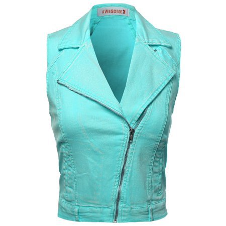 FashionOutfit Women's Washed Sleeveless Rider Style Jacket Vests - Walmart.com