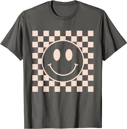 Amazon.com: Retro Happy Face Shirts Checkered Pattern For Women Men Kids T-Shirt : Clothing, Shoes & Jewelry
