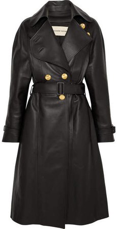 Double-breasted Leather Coat - Black