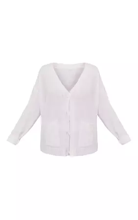 White Boucle Knit Oversized Button Cardigan | PrettyLittleThing USA