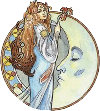 moon lady in the moon art nouveau sticker by @n8ureguy12